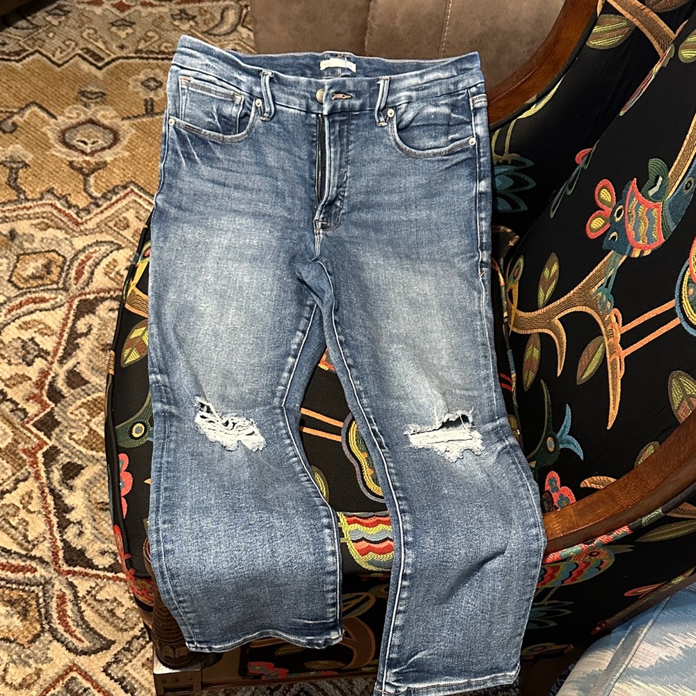 Good American Blue Distressed cropped Jeans Sz 12